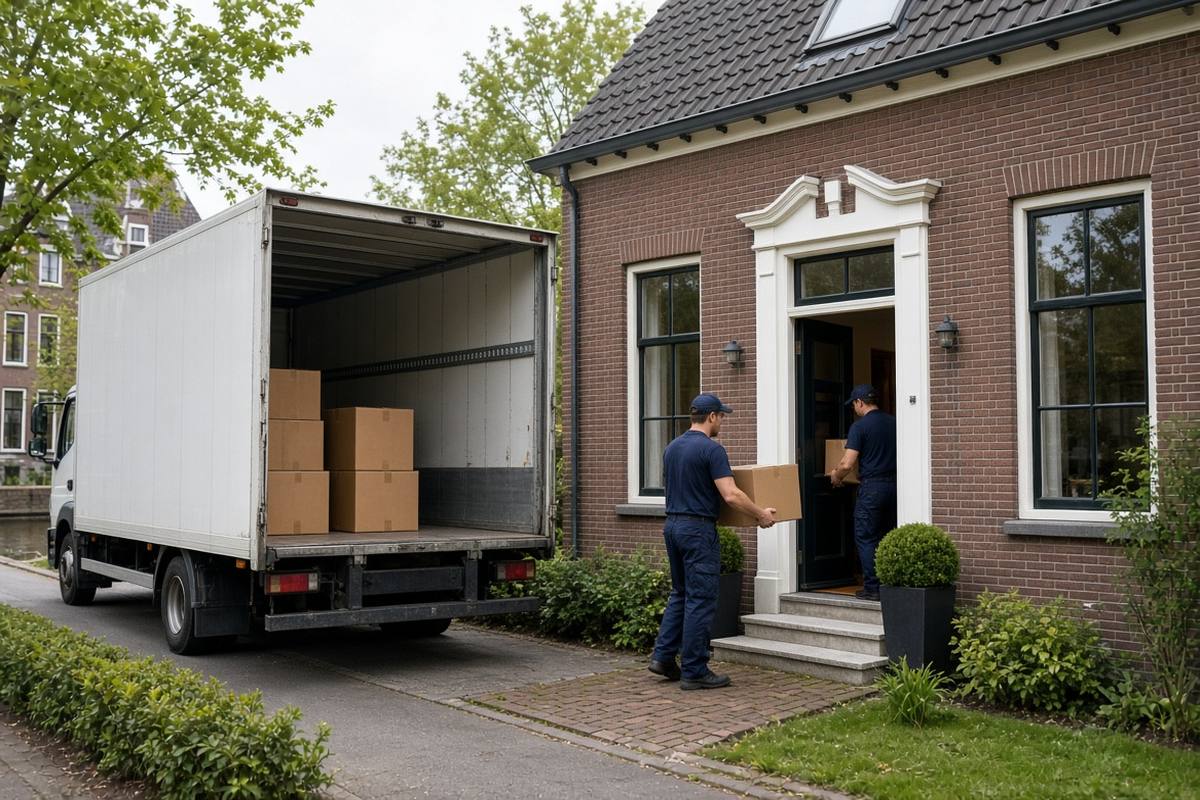 Wanneer een Verhuisbedrijf inschakelen? — Verhuizers tillen dozen bij een woning